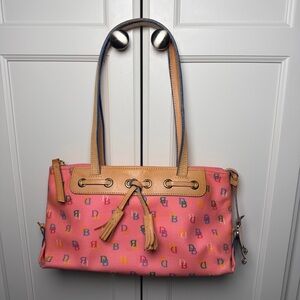 Dooney & Bourke Pink Multicolor DB Monogram Canvas Shoulder Bag w/ Heart Charm